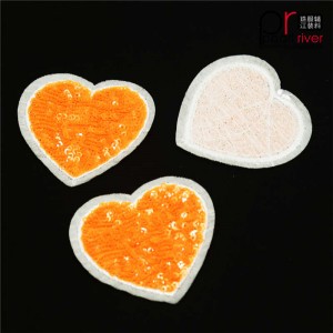 Orange heart shape sequin patch