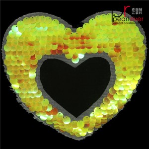 Orange heart-shape sequin patch