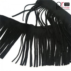 Hot Sale 20cm black color Cheap long Artificial Leather suede Fringe trim